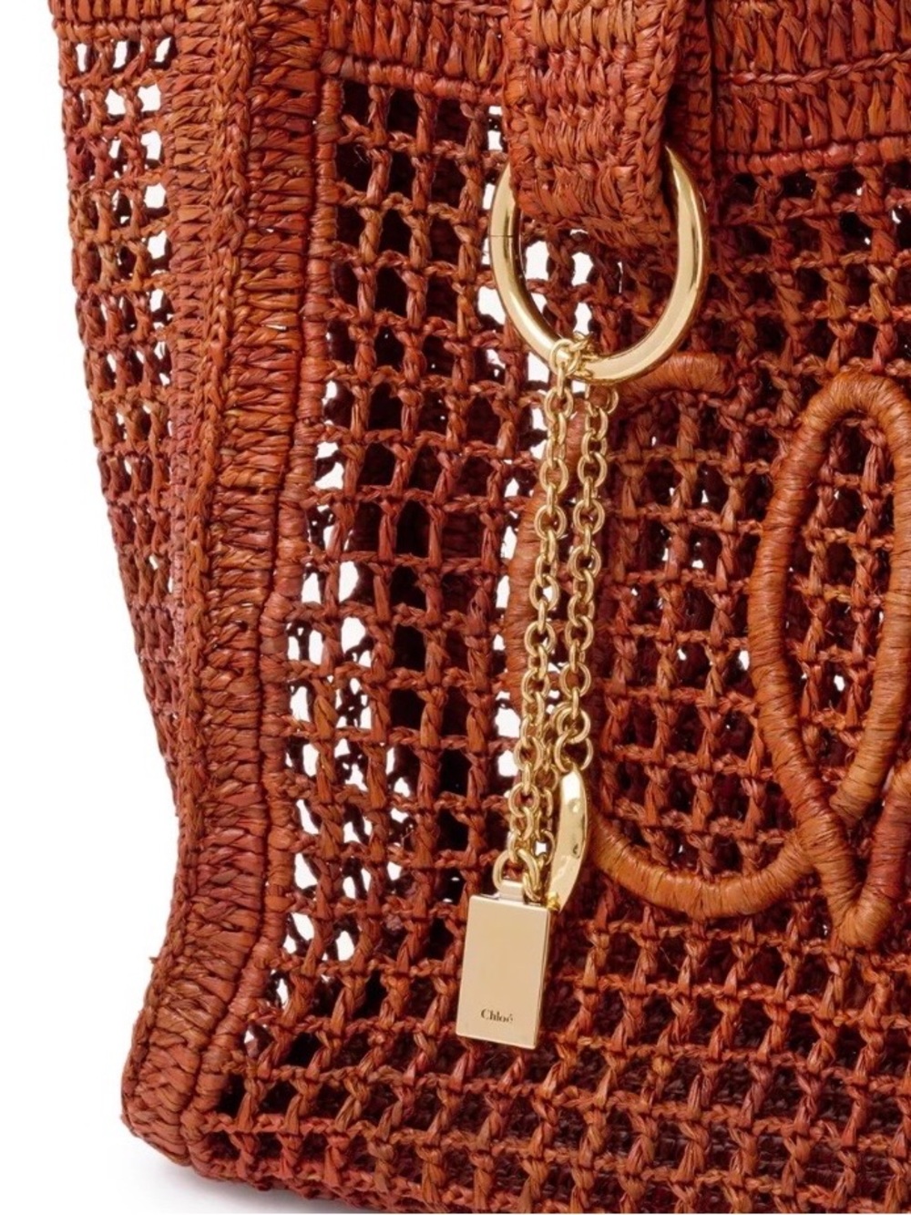 CHLOE Summer Banana logo embroidered raffia crochet tote bag - Picture 6 of 7